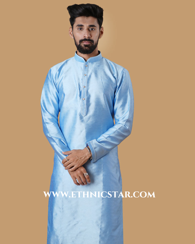 Blue Color Kurta Pajama In Silk